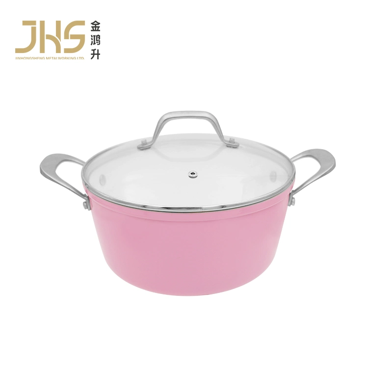 Pink Nonstick Enamel Coating Cookware Cooking Pot Non-Stick Cast Aluminum Casserole Set