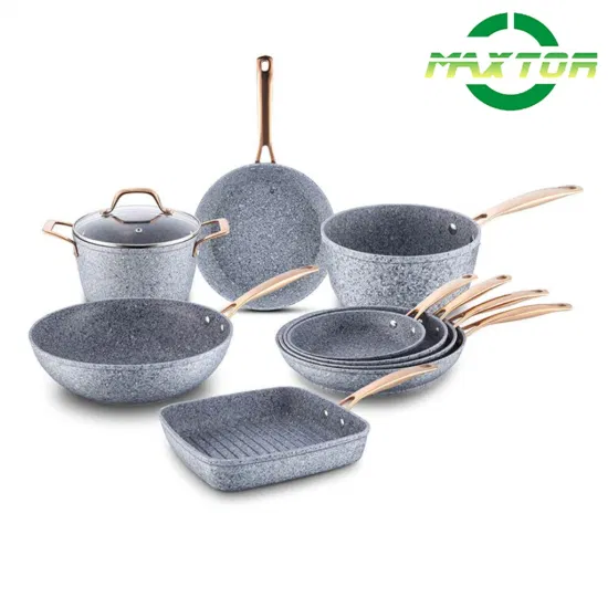 Granite Coating Aluminum Non Stick Kitchen Utensils Wok with Stainless Steel Handle Pots and Pans Forged Cookware with Induction Bottom